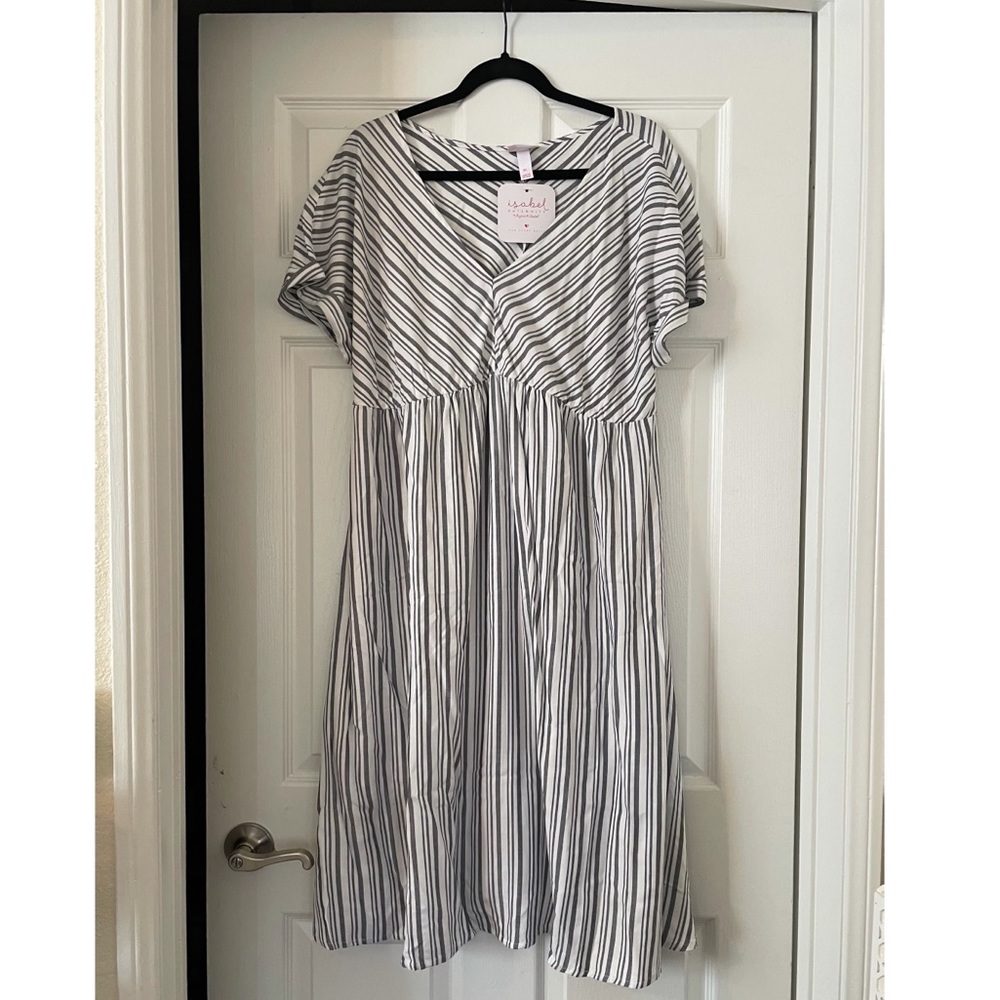 NWT XL Isabel Maternity grey/white striped dress